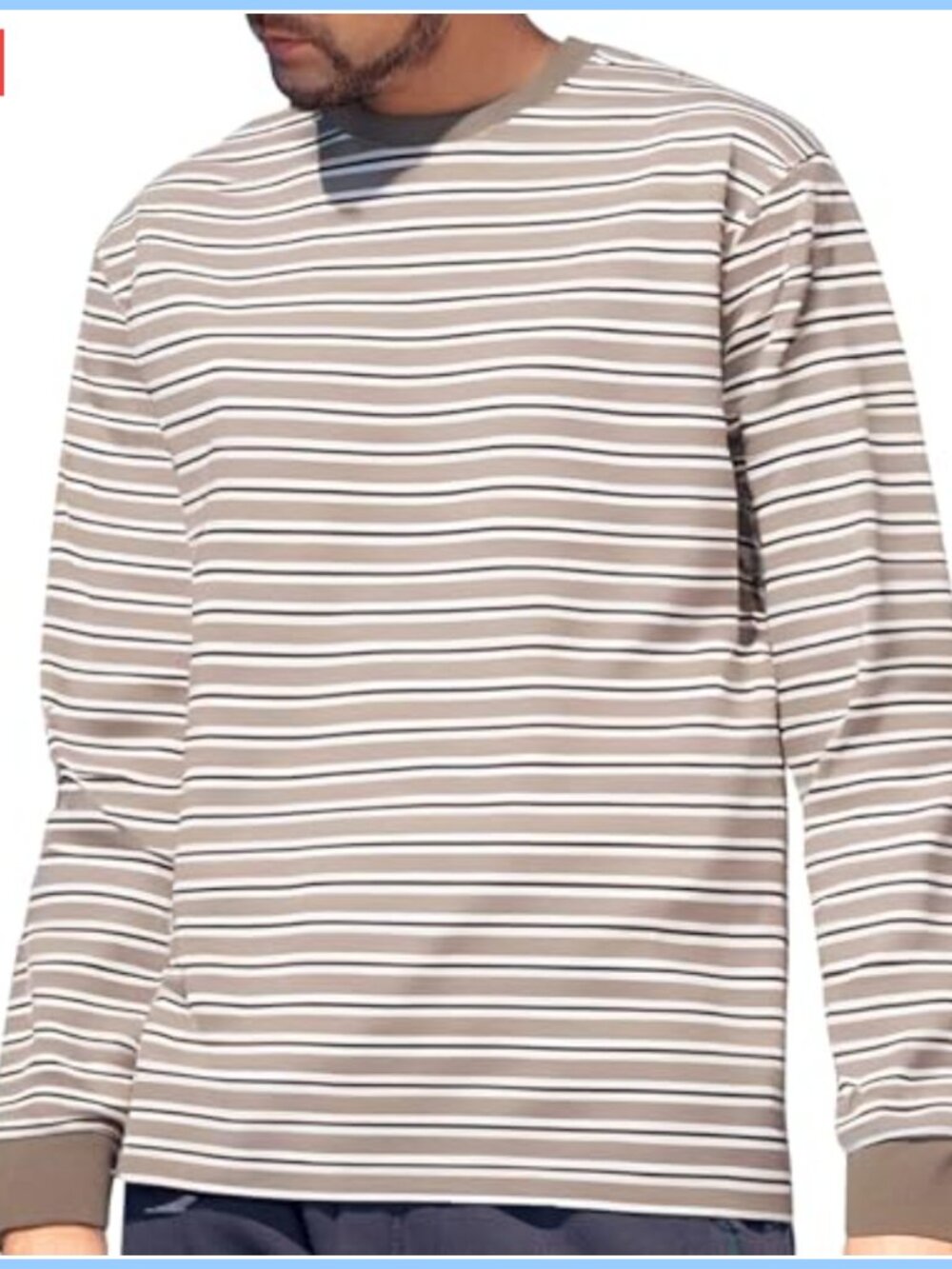 Men's Striped Long Sleeve Cotton Blend Crewneck Tee Retro Casual
